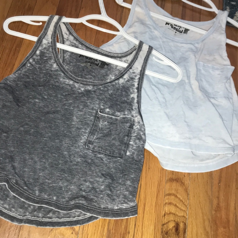 Crop top bundle! Gray and Blue pocket tanks.